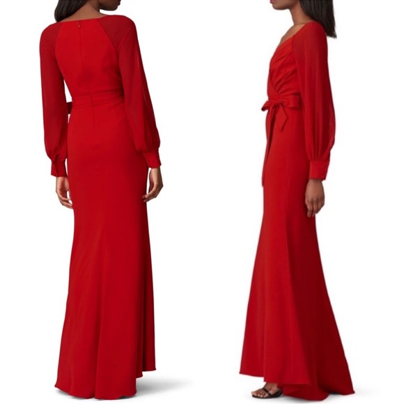 Badgley Mischka Red V Neck Gown Maxi Dress in Size 14 - Picture 4 of 12